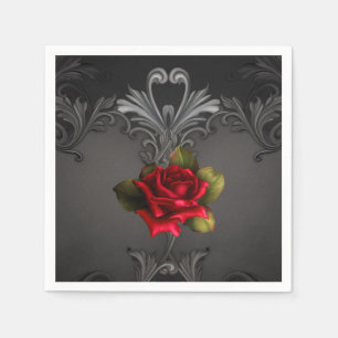 Gothic Glamour Red Rose Black Ornamental Glam Napkin