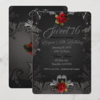 Gothic Glamour Red Rose Black Ornamental Sweet 16