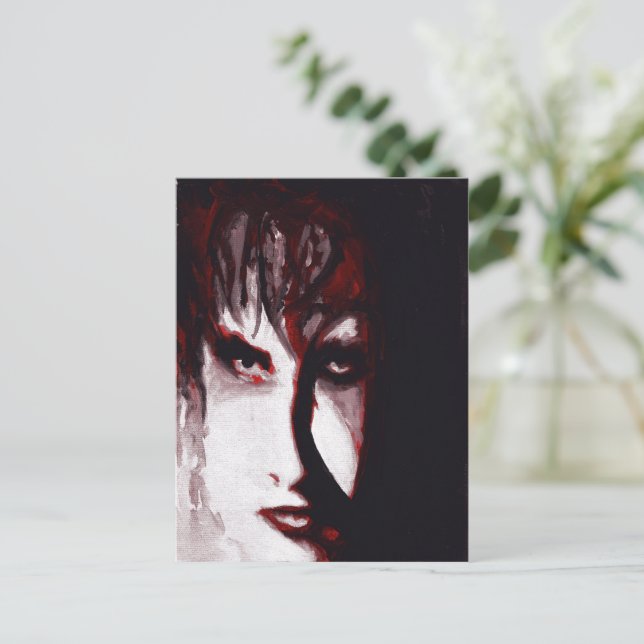 Gothic God Post Punk Goth Music Man Portrait Art Postcard (Standing Front)