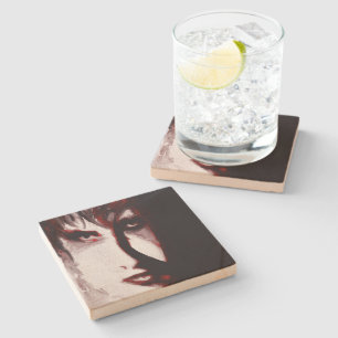 Gothic God Post Punk Goth Music Man Portrait Art Stone Coaster