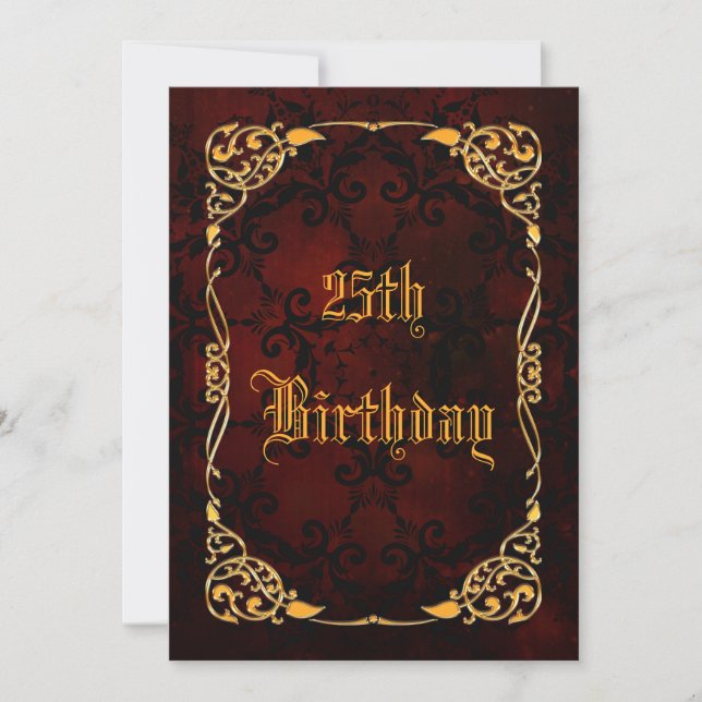 Gothic Gold Framed 25th Birthday Invitation (Front)