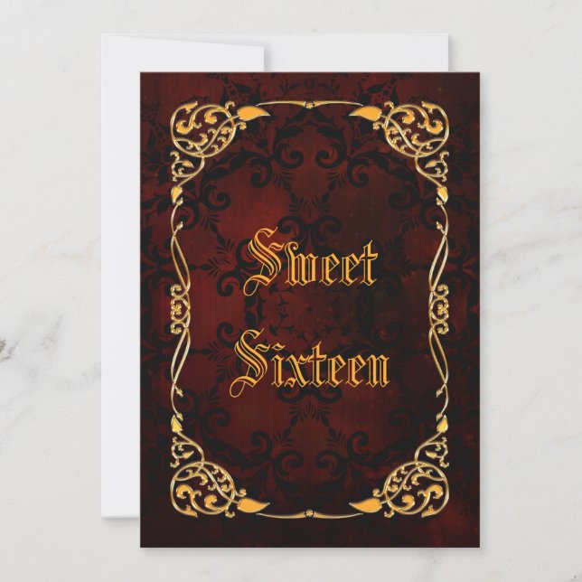 Gothic Gold Framed Sweet 16 Invitation (Front)