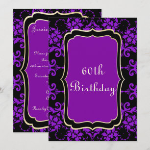 Gothic Gold & Lilac Damask 60th Birthday Invitation