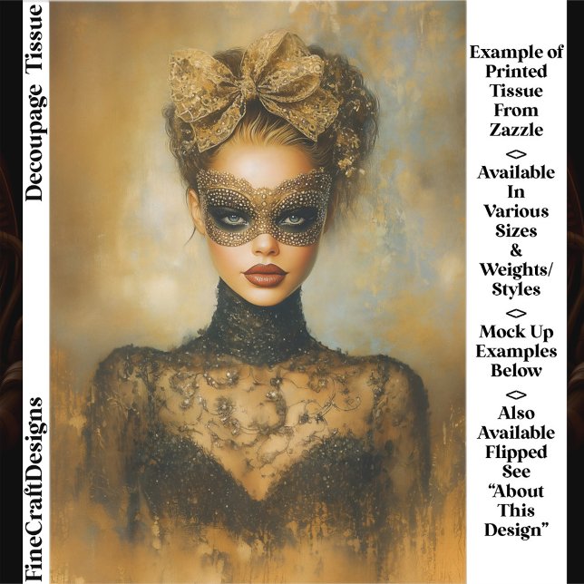 Gothic Gold Masquerade Woman, Mask ER2L Decoupage Tissue Paper (Creator Uploaded)