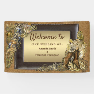 Gothic -Gold Steampunk sculptures On Suede Banner