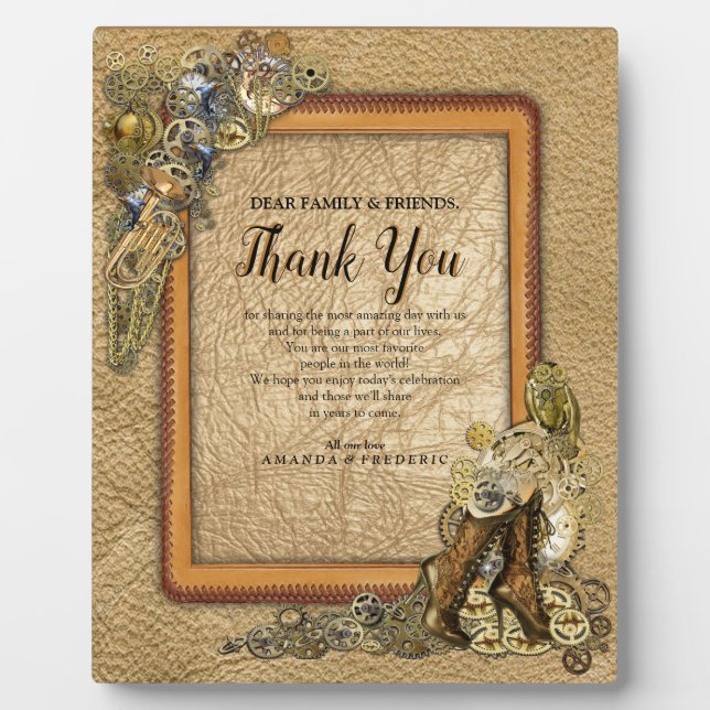 Gothic-Gold Steampunk Thank You On leather Plaque (Front)