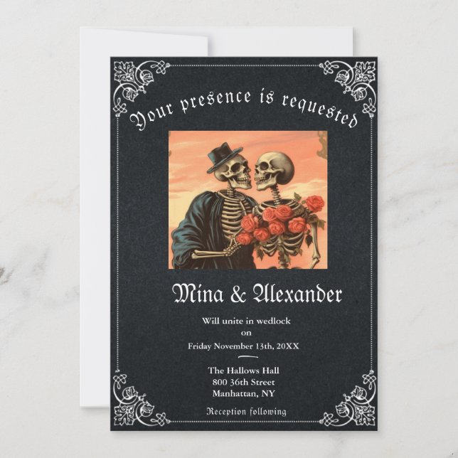 Gothic Goth Skeleton QR code Wedding  (Front)