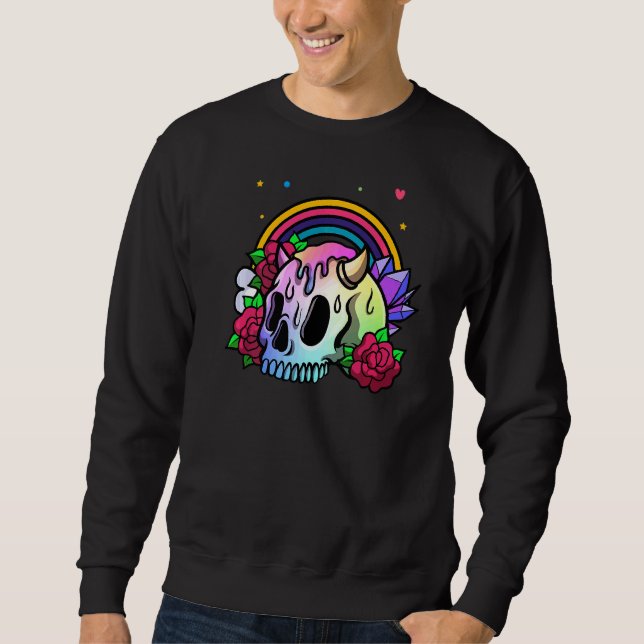 Gothic Goth Style Rainbow Skull Horns   Gothic Got Sweatshirt (Front)