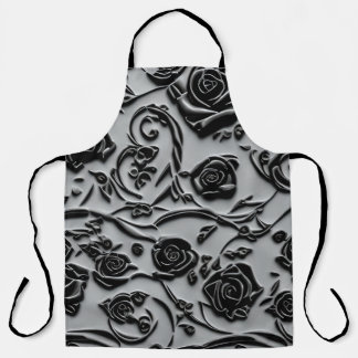 Gothic Graveyard Black Roses Pattern Apron