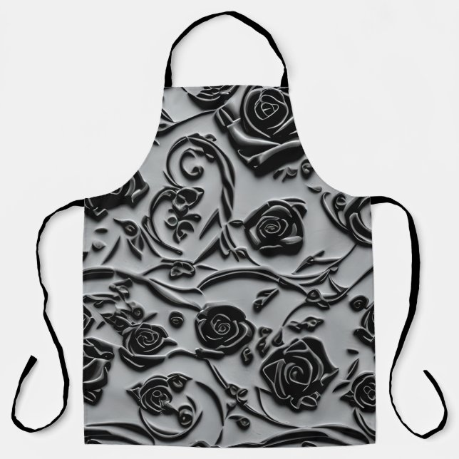 Gothic Graveyard Black Roses Pattern Apron (Front)