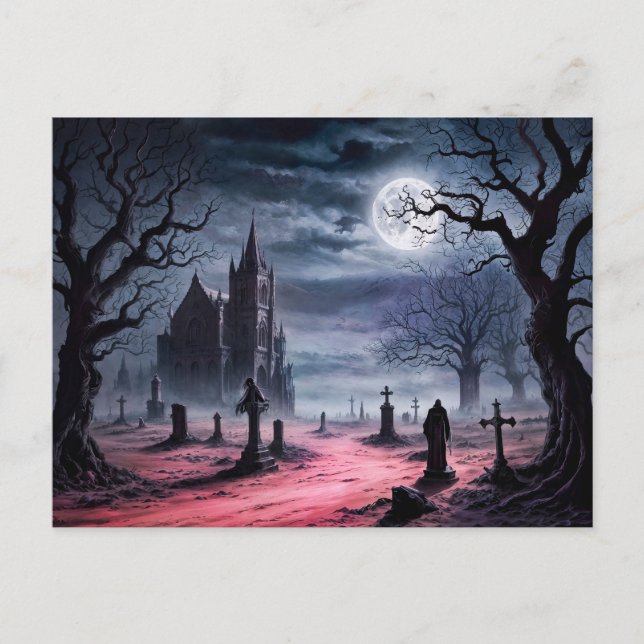 Gothic Graveyard Under Full Moon Postcard (Front)