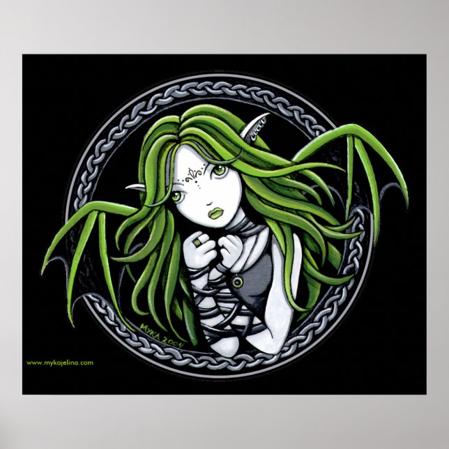 Gothic Green Bat Fairy Art Poster (Front)