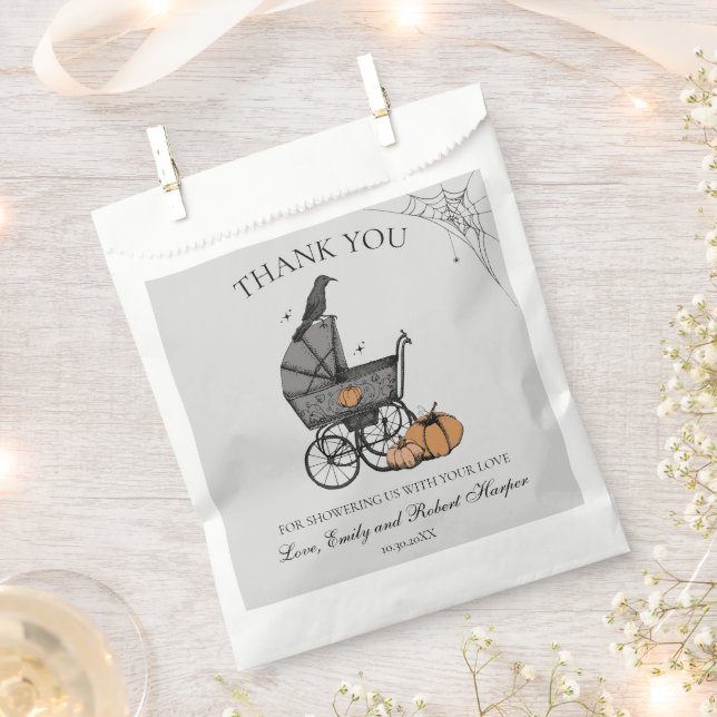 Gothic Grey Baby Carriage Baby Shower Thank You Favour Bag (Clipped)