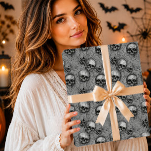 Gothic Grey Cracked Earth Skull Pattern Wrapping Paper