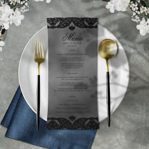 Gothic Grey Mediaeval Black Ornate Lace Wedding Menu