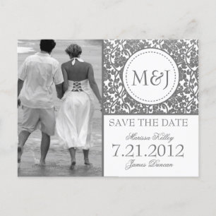 Gothic Grey on White Flourish Save the Date Announcement Postcard