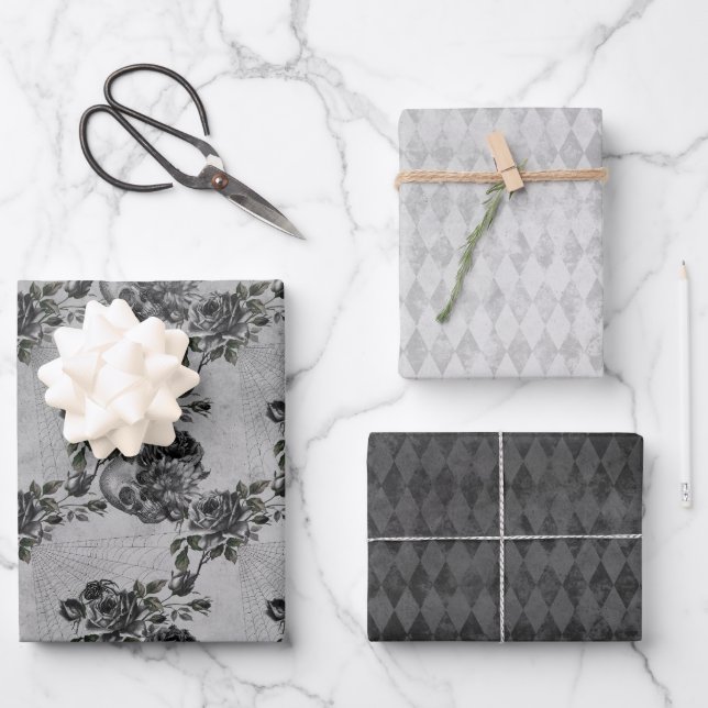 Gothic Grey Stone Skull  Wrapping Paper Sheet (Front)