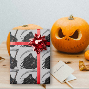 Gothic Grim Reaper with Scythe (Grey) Wrapping Paper