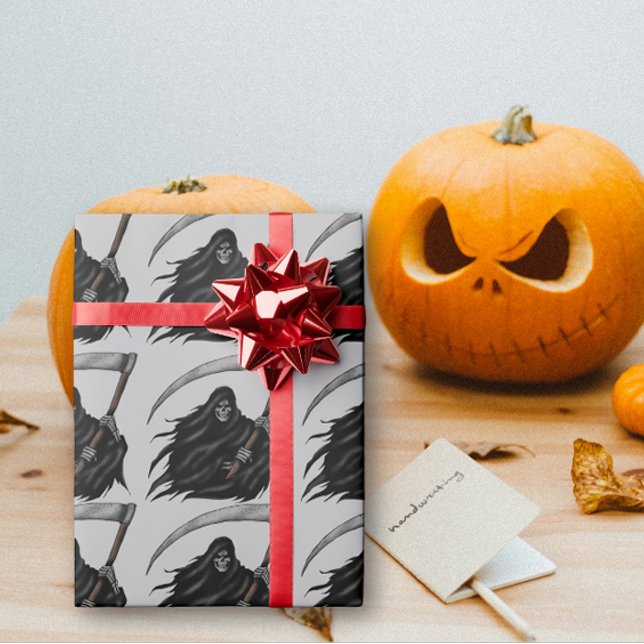 Gothic Grim Reaper with Scythe (Grey) Wrapping Paper (Creator Uploaded)