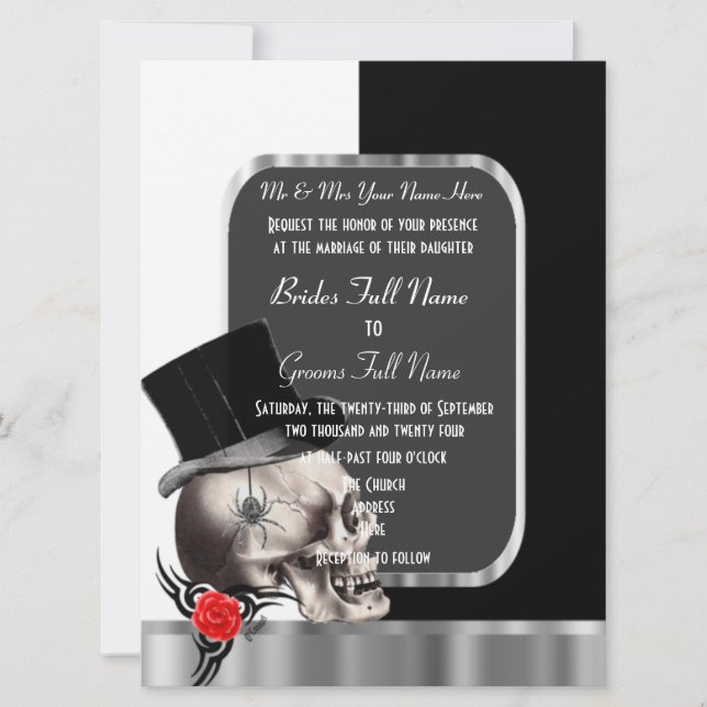 Gothic Groom Skull black and white Invitation (Front)