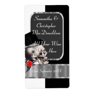 Gothic groom skull wedding wine bottle