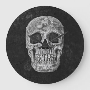 Gothic Grunge Black And White Skull Large Clock