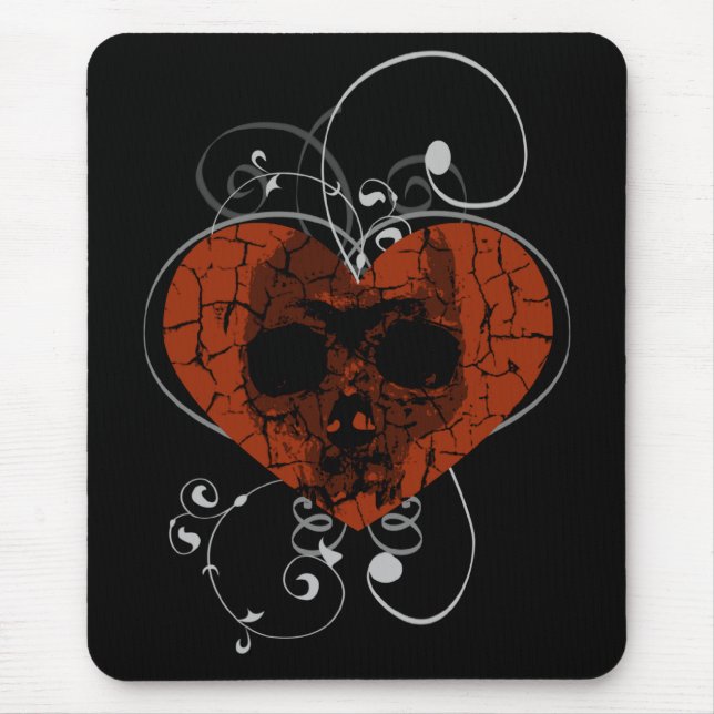 Gothic Grunge Broken Heart Skull Mouse Pad (Front)
