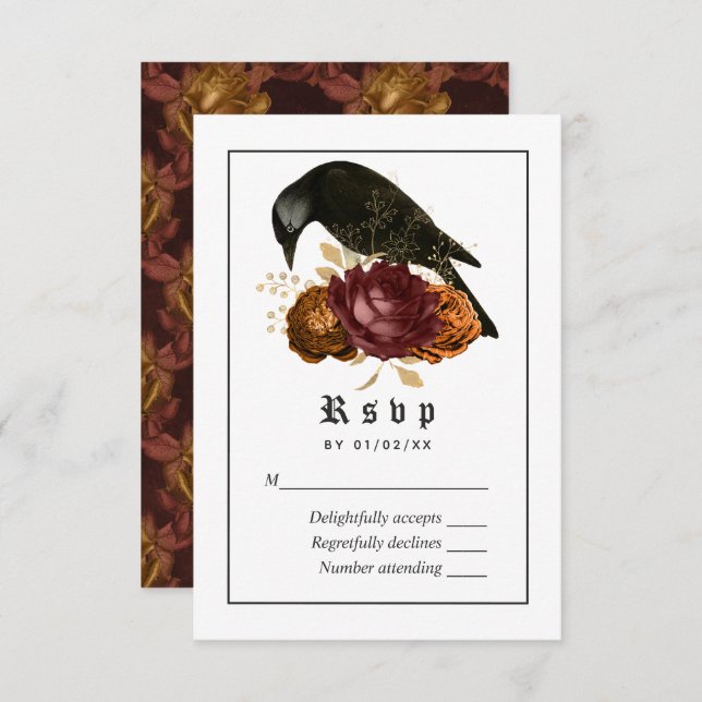 Gothic Grunge Raven Wedding RSVP Card (Front/Back)