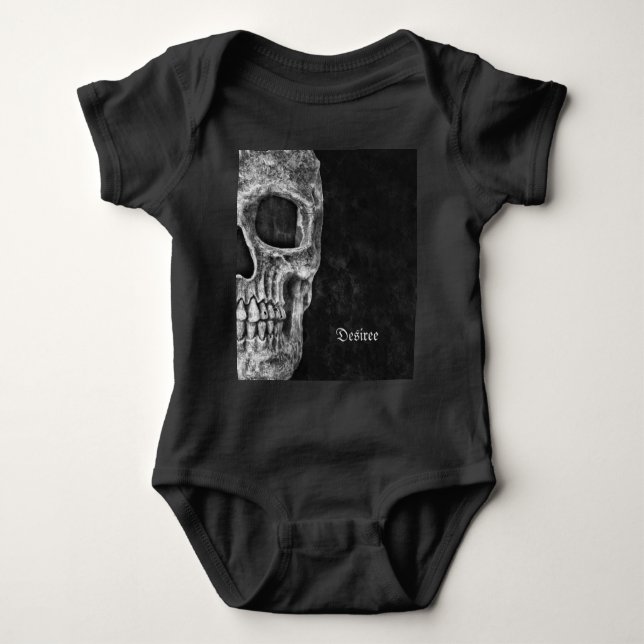 Gothic Half Skull Black And White Cool Grunge Baby Bodysuit (Front)