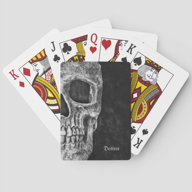 Gothic Half Skull Black And White Cool Grunge Playing Cards (Back)