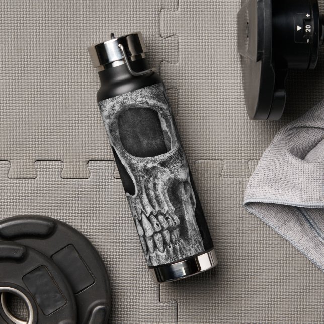 Gothic Half Skull Black And White Cool Texture Water Bottle (Gym)