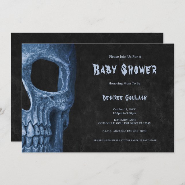 Gothic Half Skull Black Baby Boy Shower Invitation (Front/Back)