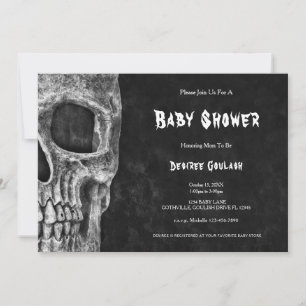 Gothic Half Skull Black Baby Shower Invitation