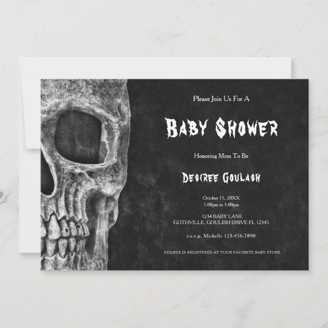 Gothic Half Skull Black Baby Shower Invitation (Front)