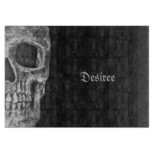Gothic Half Skull Cool Black And White Grunge Cutting Board