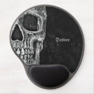 Gothic Half Skull Cool Black And White Grunge Gel Mouse Pad