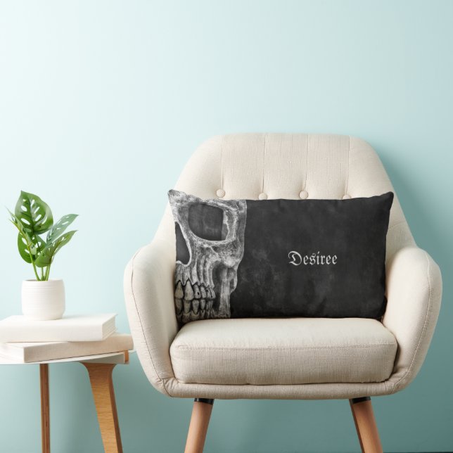 Gothic Half Skull Cool Black And White Grunge Lumbar Cushion (Chair)