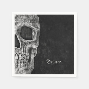 Gothic Half Skull Cool Black And White Grunge Napkin