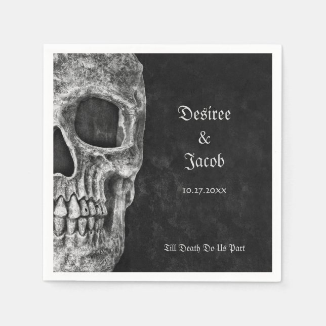 Gothic Half Skull Cool Black And White Grunge Napkin (Front)