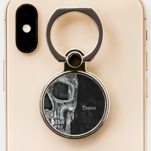 Gothic Half Skull Cool Black And White Grunge Phone Ring Stand