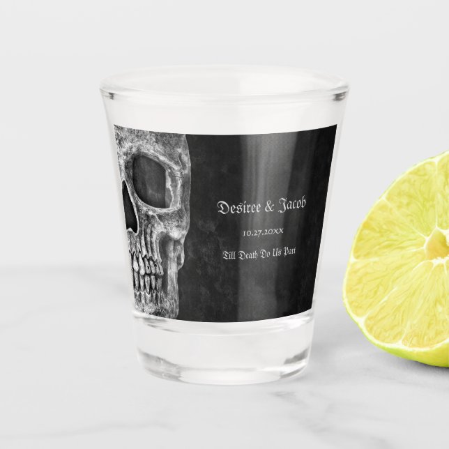 Gothic Half Skull Cool Black And White Grunge Shot Glass (Front)