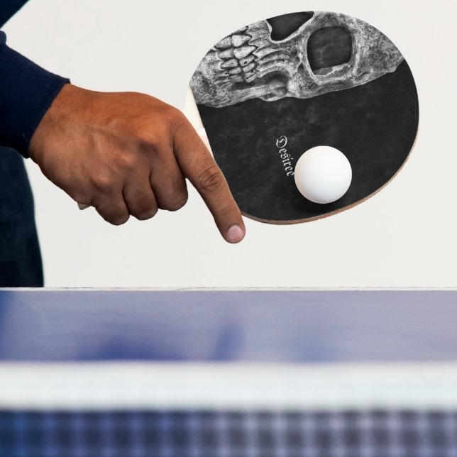Gothic Half Skull Cool Black And White Texture Ping Pong Paddle (Insitu)