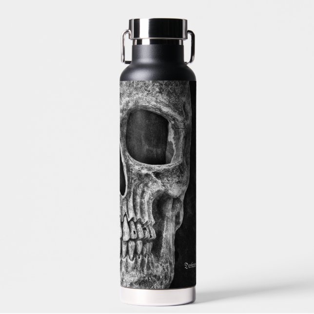 Gothic Half Skull Cool Black And White Texture Water Bottle (Front)