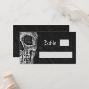 Gothic Half Skull Cool Black And White Wedding Place Card