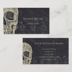 Gothic Half Skull Gray Beige Tattoo Artist Business Card