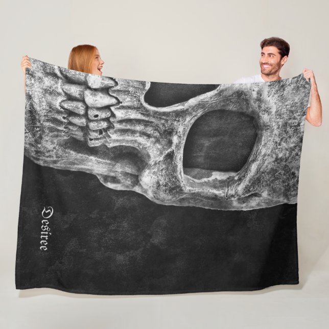 Gothic Half Skull Head Cool Black And White Grunge Fleece Blanket (In Situ)