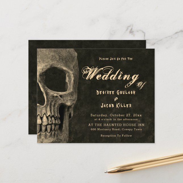 Gothic Half Skull Sepia Hallowedding Budget (Front/Back In Situ)