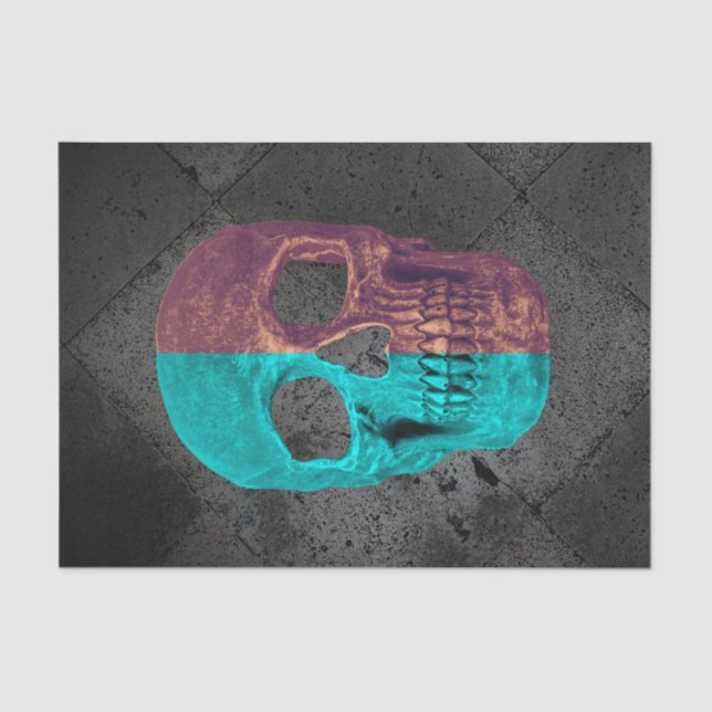 Gothic Half Skull Teal Black Vintage Tissue Paper (Front)