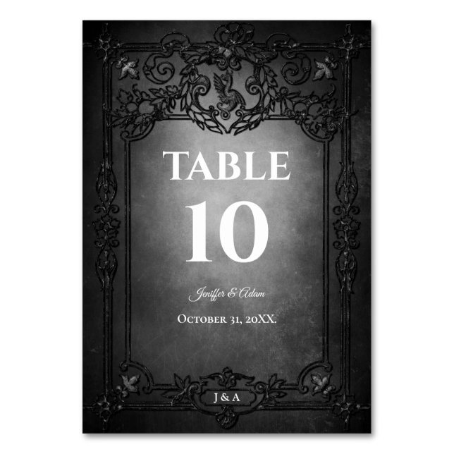 Gothic Halloween Alternative Wedding Table Number (Front)