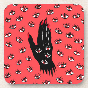 Gothic Halloween Art – Black Hand Spooky Eyes Coaster